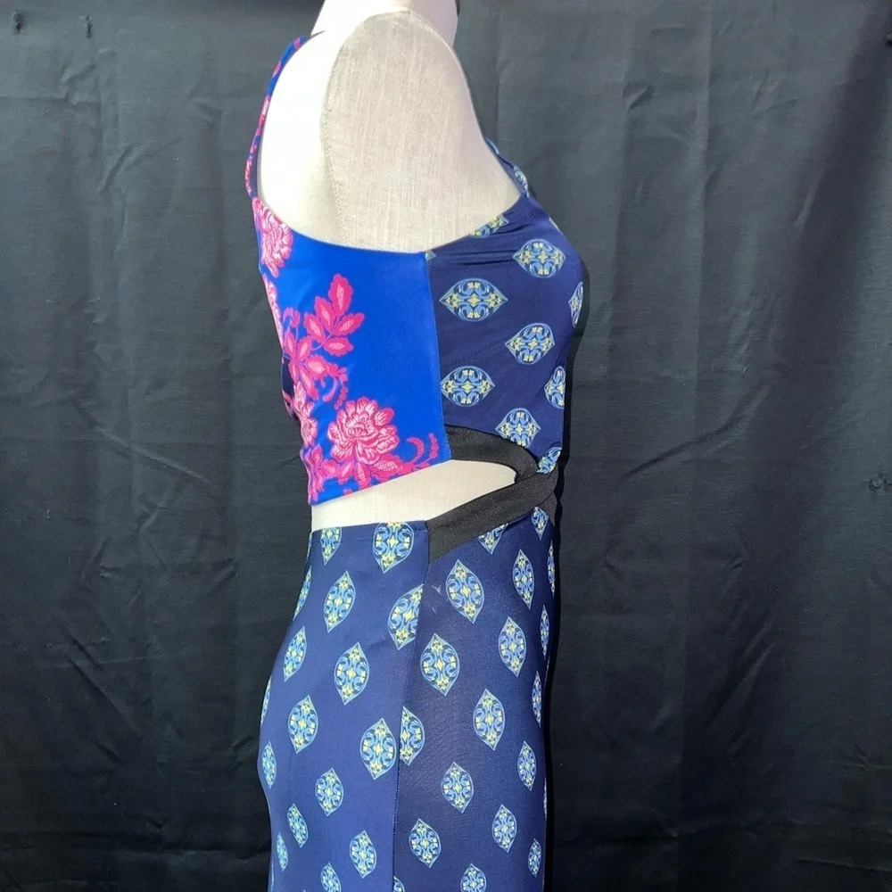NWOT Shop WTD Cutout Maxi Dress Boho Floral Blue - Picture 3 of 5